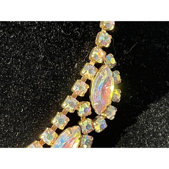 Vintage Irredescent Rhinestone Necklace & Clip On Earrings Set - Picture 11 of 15